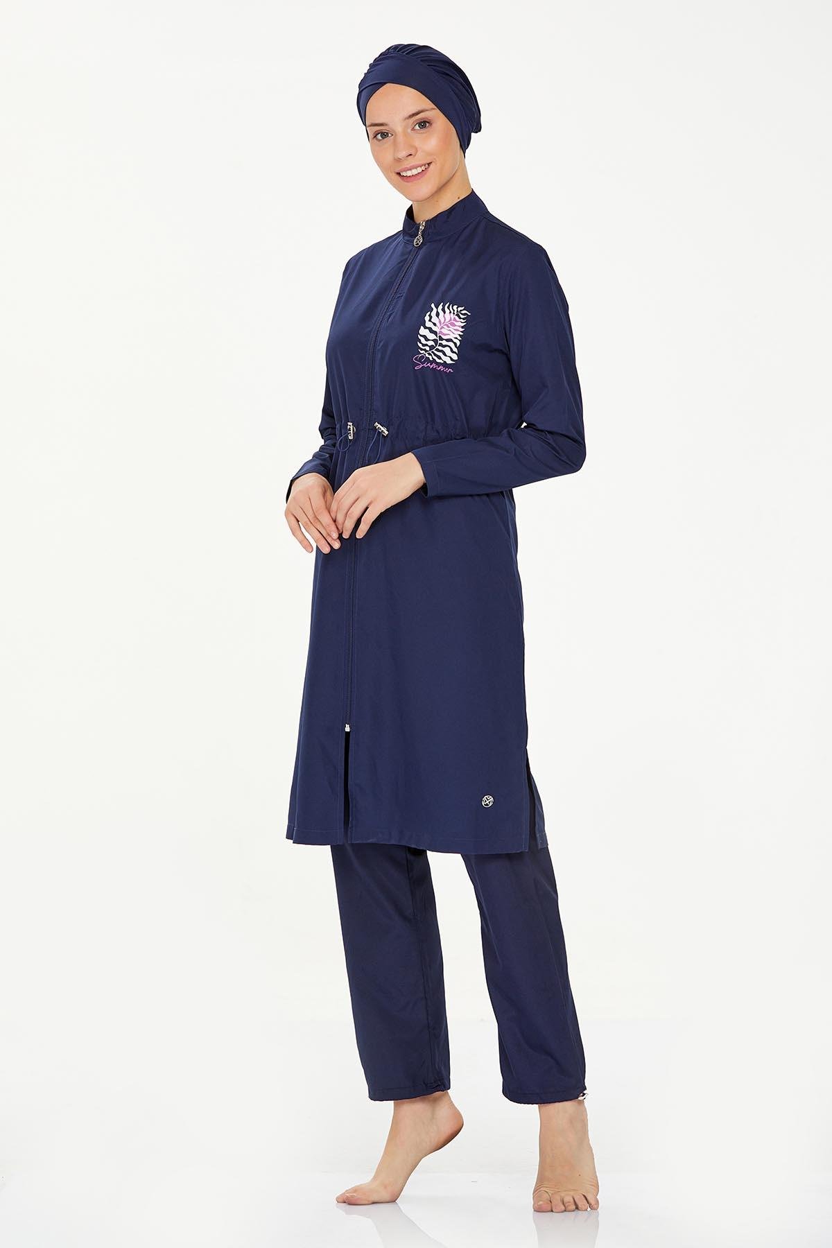 Büyük Beden Tam Kapalı Tesettür Mayo Levy Battal 8287 Koyu Lacivert