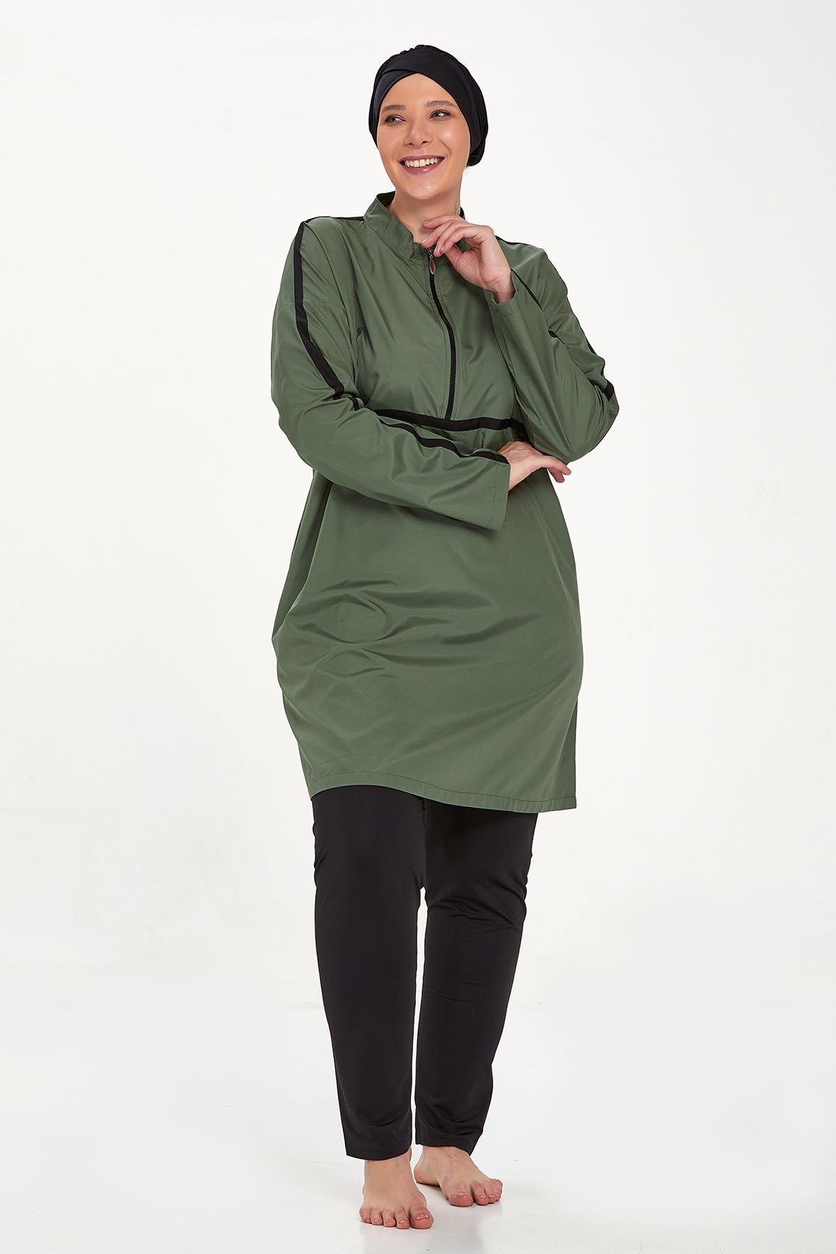 Büyük Beden Tam Kapalı Tesettür Mayo Morgan Battal 1427 Haki