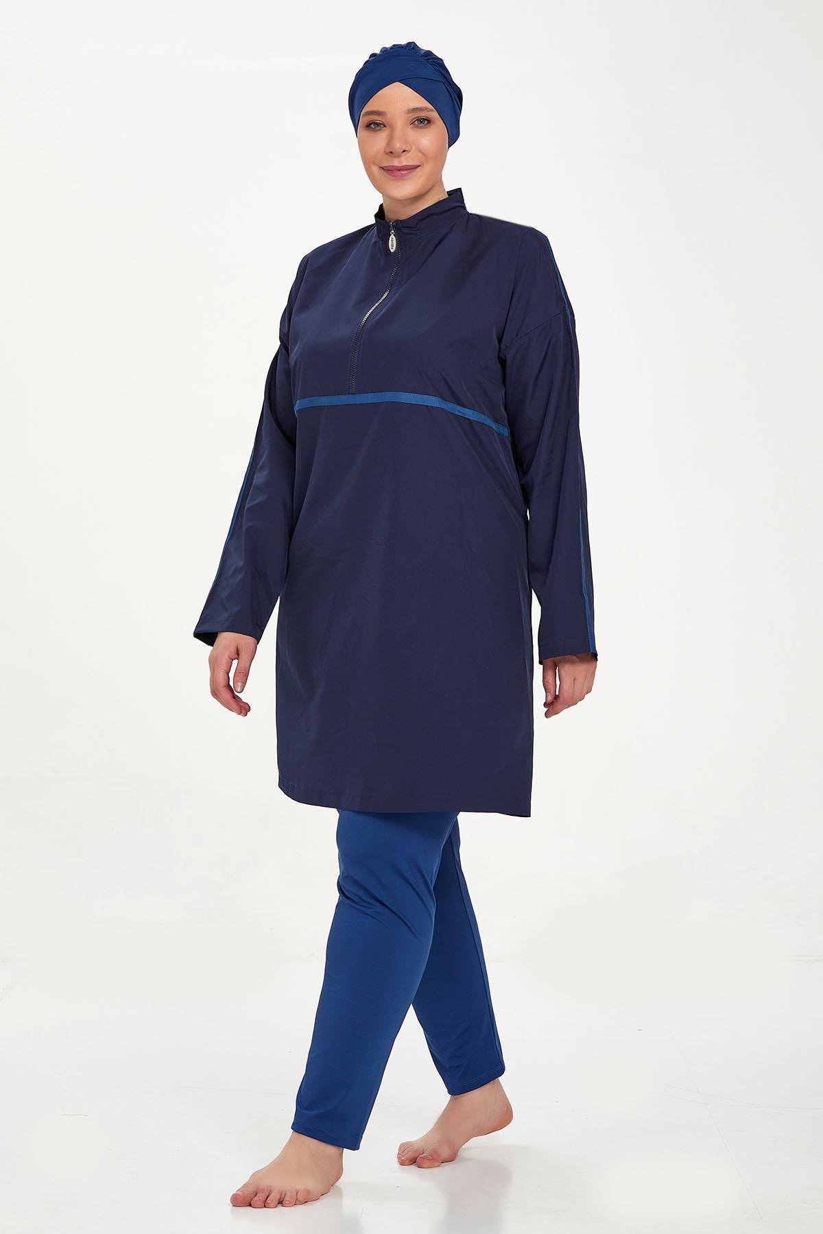 Büyük Beden Tam Kapalı Tesettür Mayo Morgan Battal 1427 Koyu Lacivert