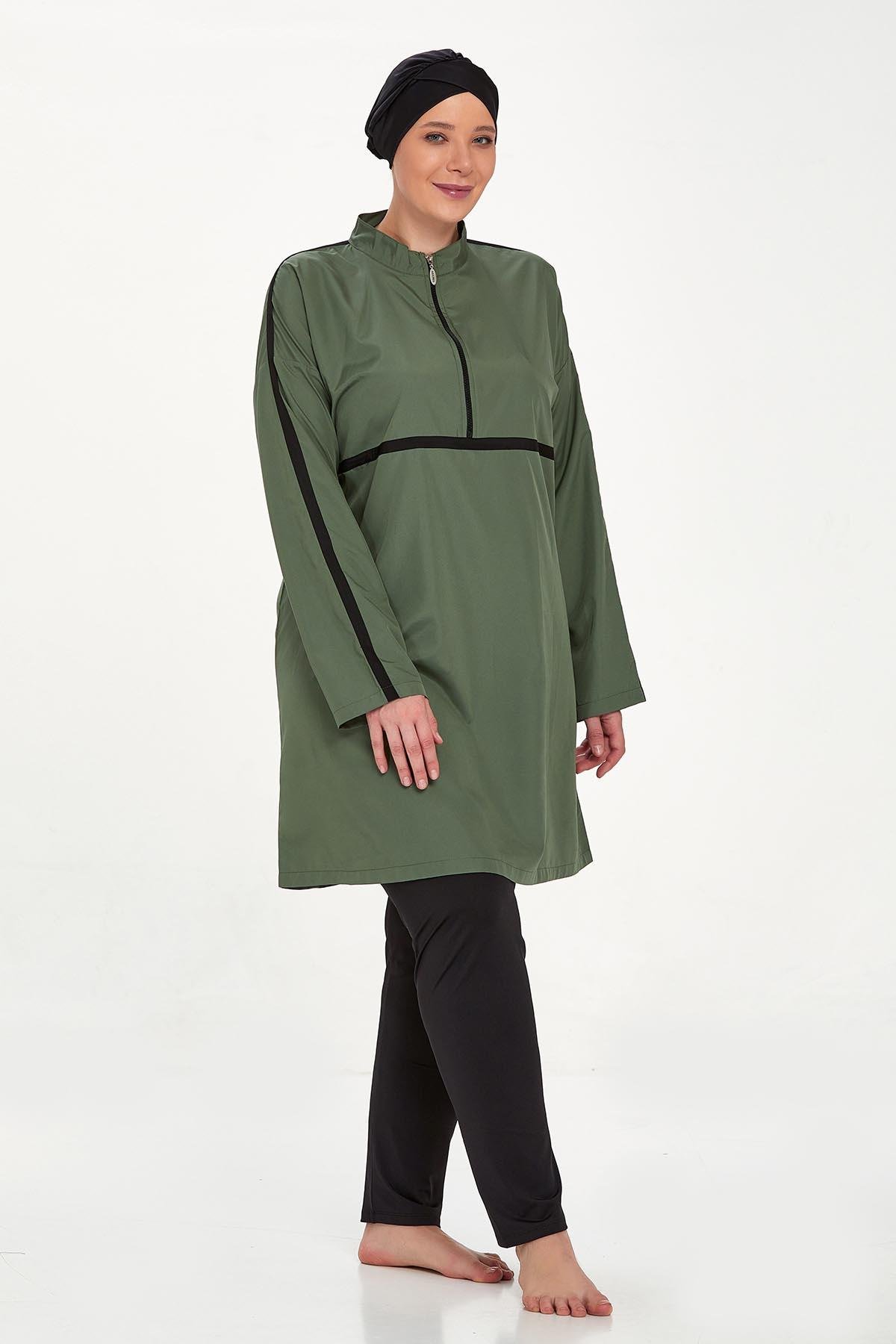 Büyük Beden Tam Kapalı Tesettür Mayo Morgan Battal 1427 Haki