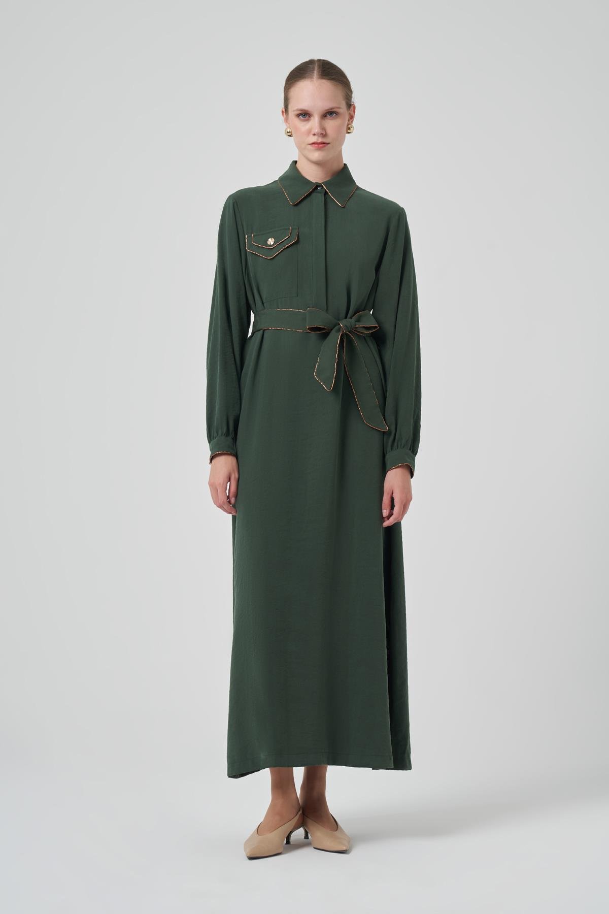 Cep Detay Kuşaklı Elbise 2005 Turmalin Yeşil 