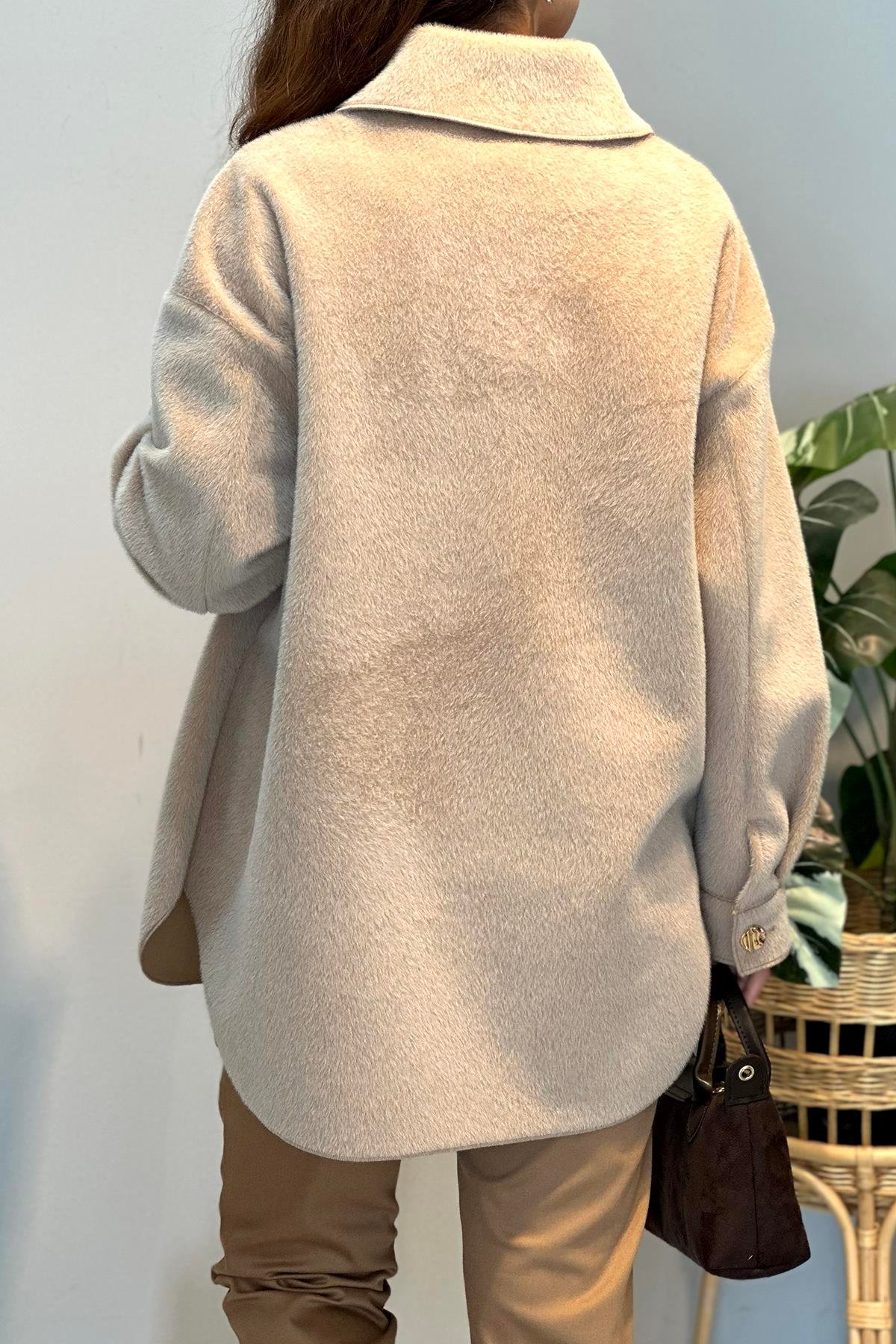 Cep ve Düğme Detaylı Ceket 35851 Bej