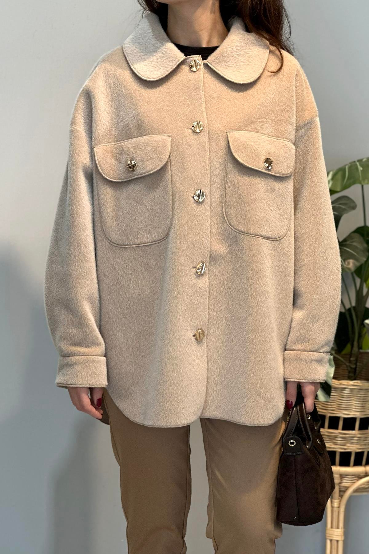 Cep ve Düğme Detaylı Ceket 35851 Bej