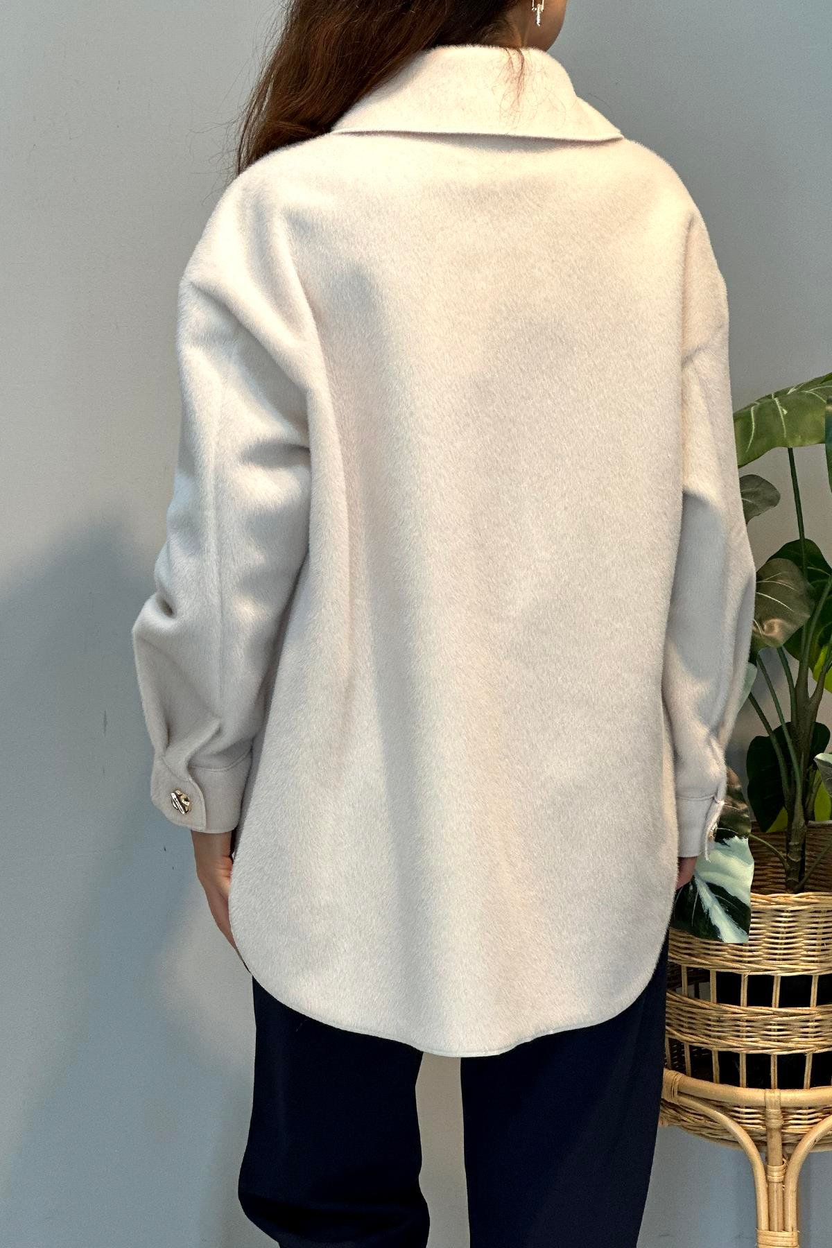 Cep ve Düğme Detaylı Ceket 35851 Ekru