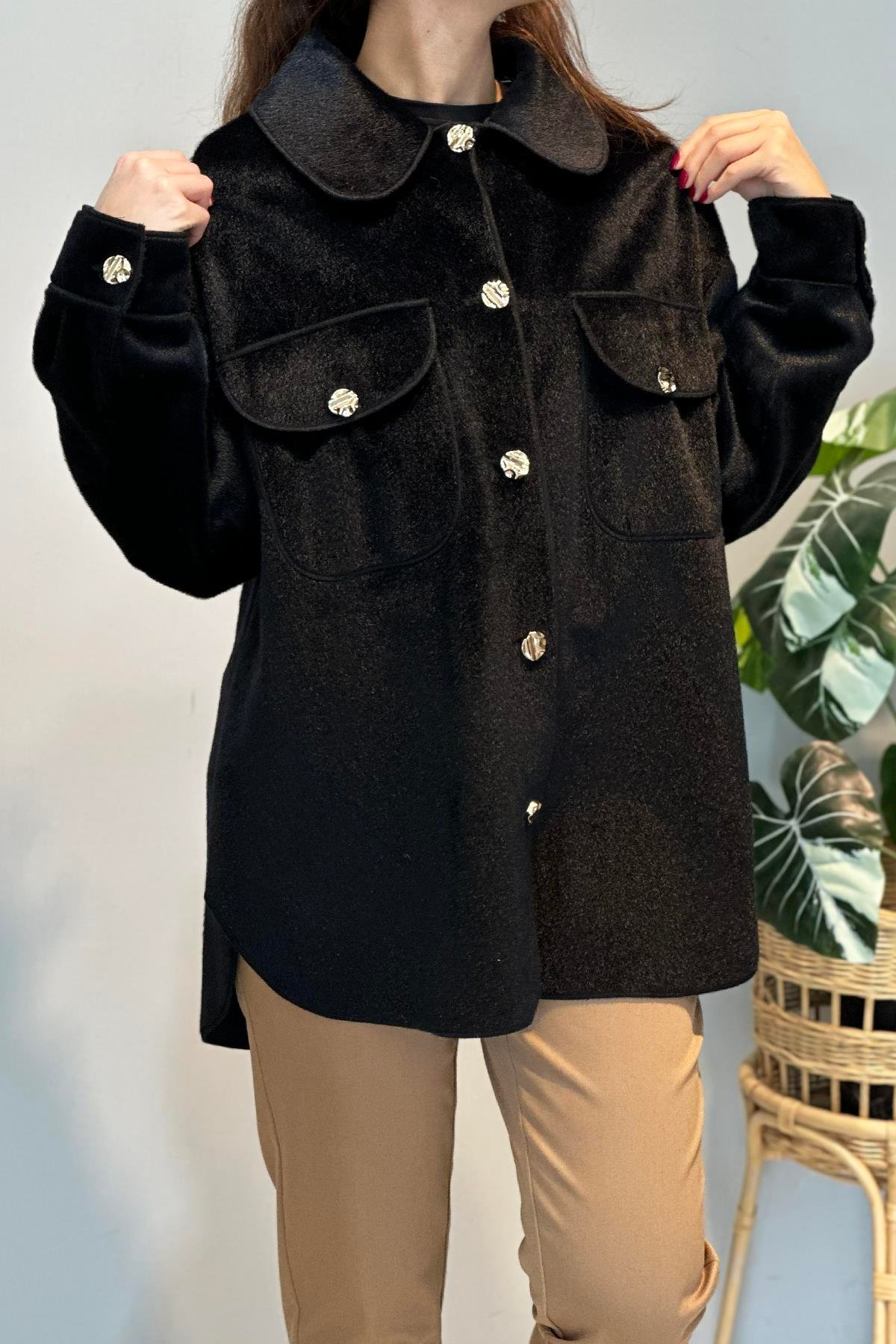 Cep ve Düğme Detaylı Ceket 35851 Siyah