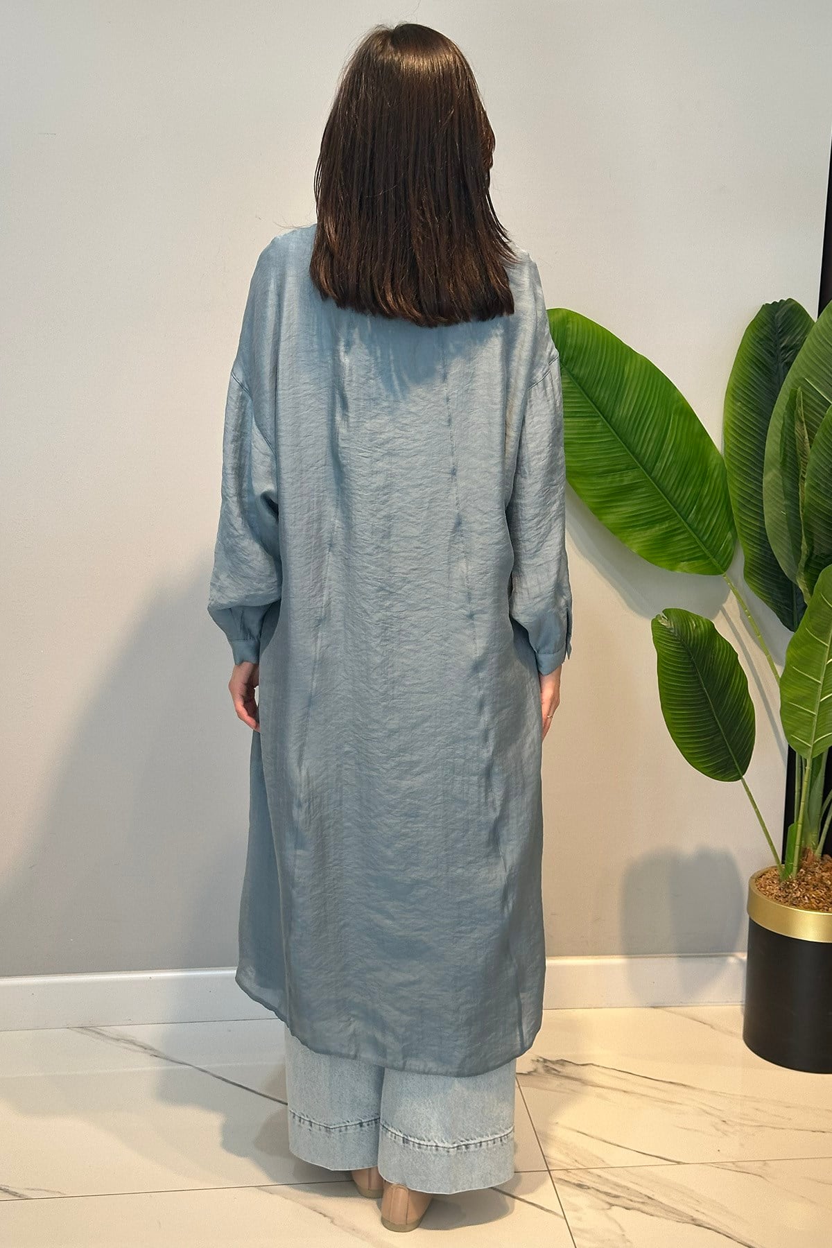 Çift Katlı Kuşaklı Nil Tunik 165 Mavi