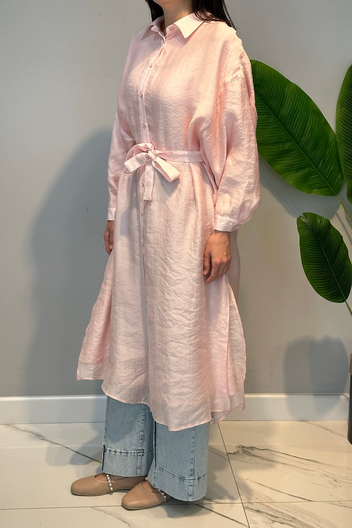 Çift Katlı Kuşaklı Nil Tunik 165 Pembe