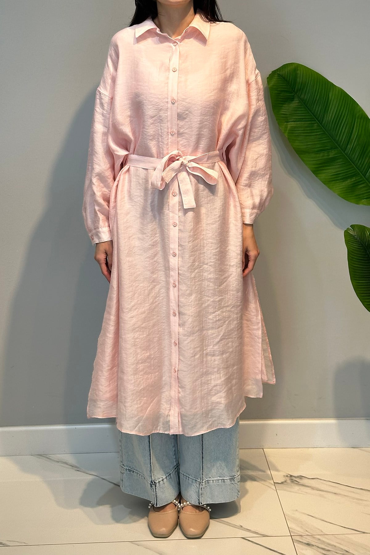 Çift Katlı Kuşaklı Nil Tunik 165 Pembe