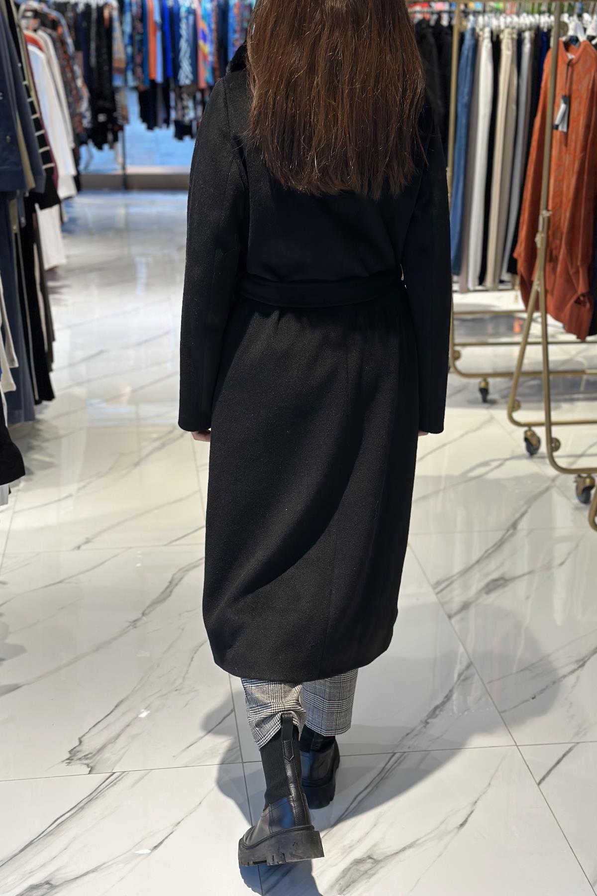 Çift Yakalı Kaşe Kaban 20100 Siyah