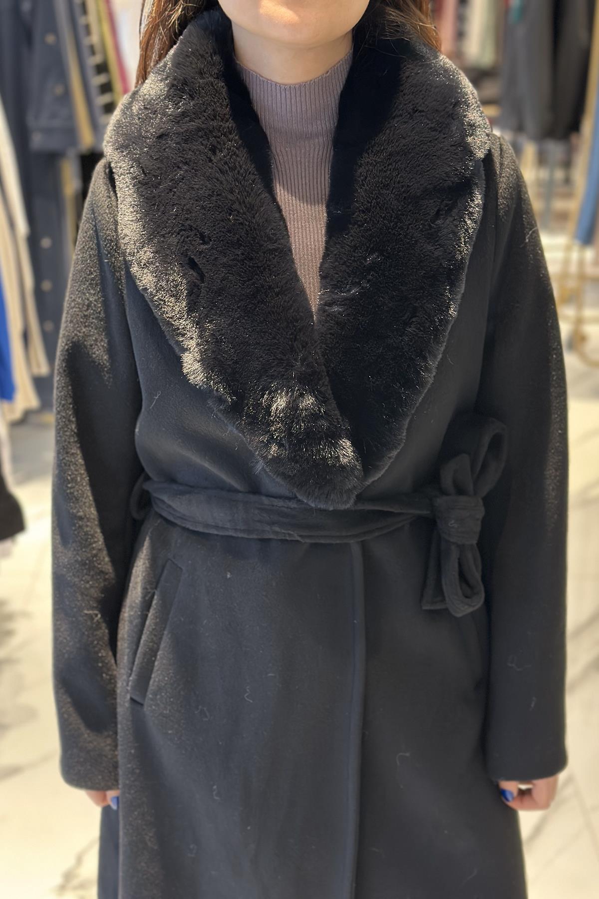 Çift Yakalı Kaşe Kaban 20100 Siyah