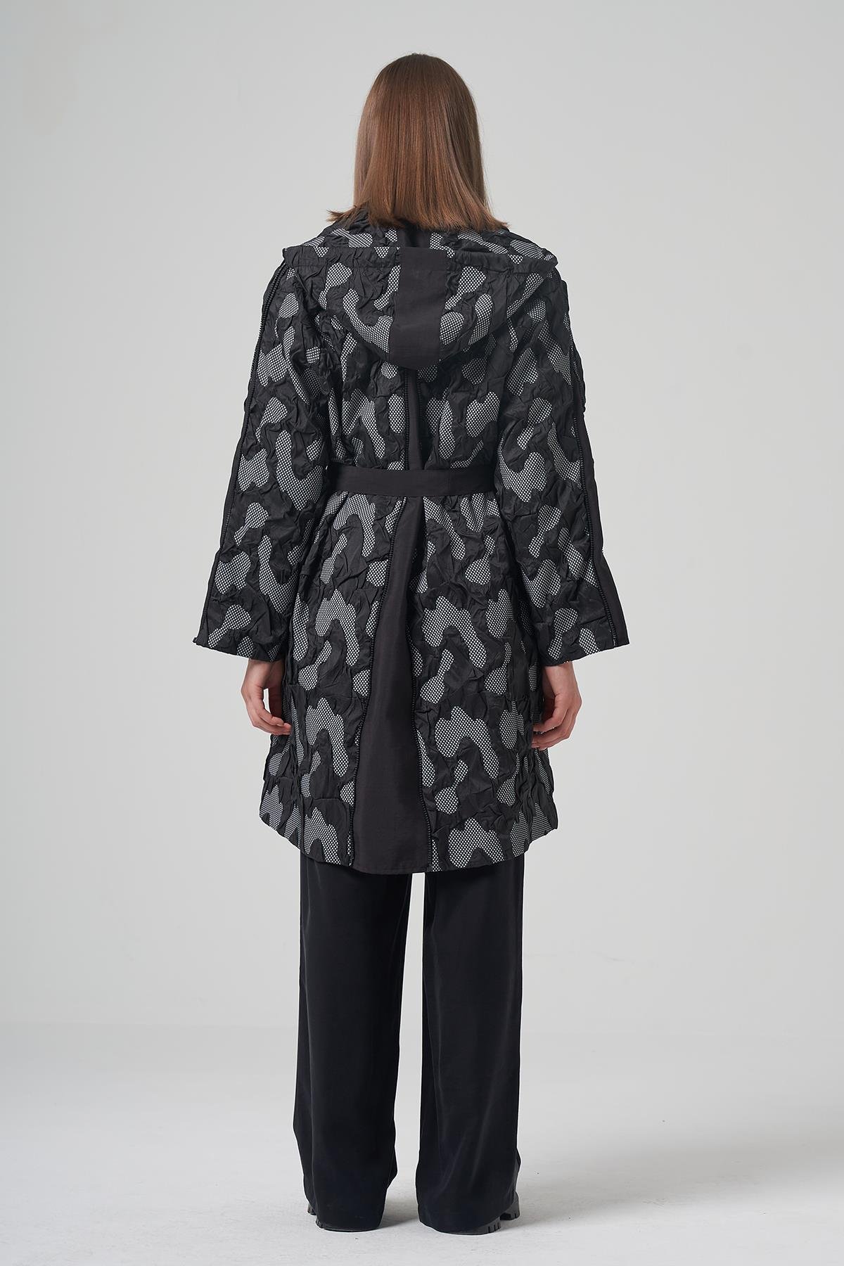 Çok Fermuarlı Kamuflaj Desen Kap Ceket 6859 Siyah