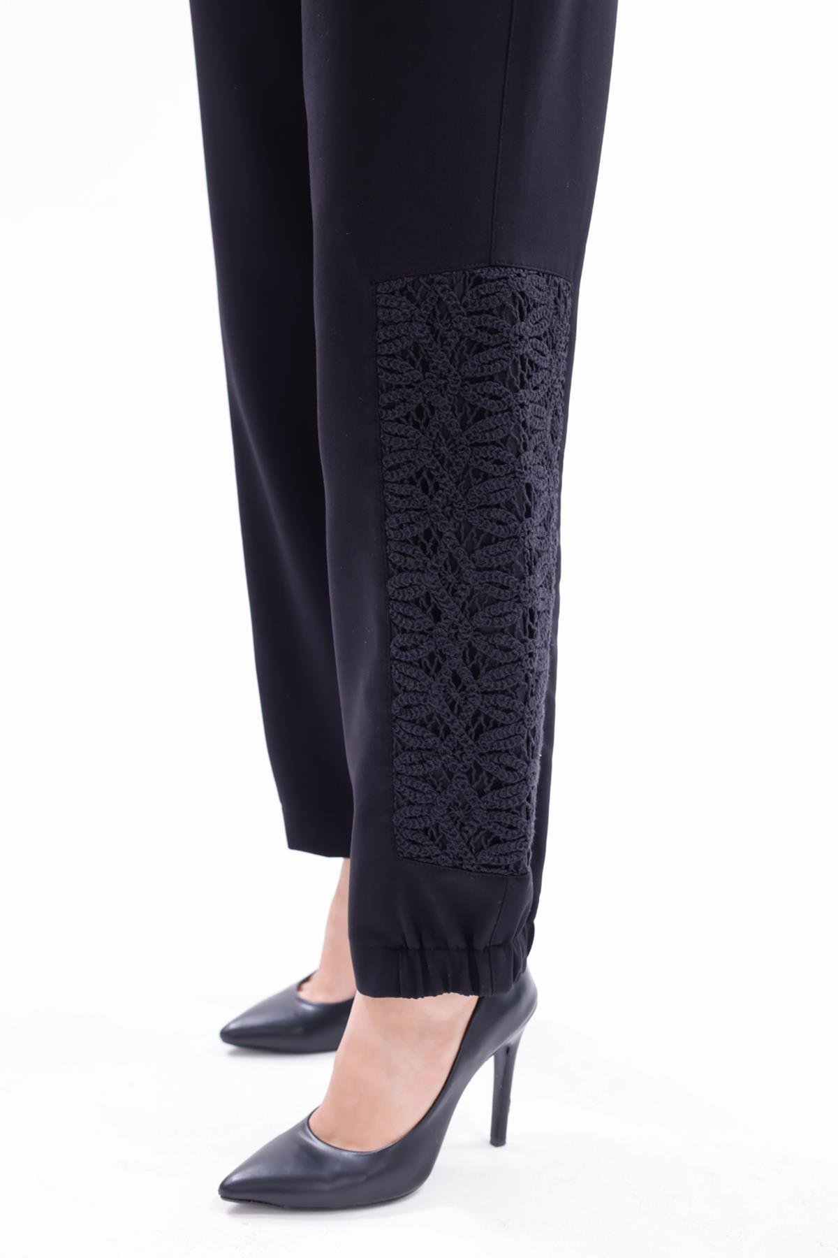 Dantel Detay Tunik Pantolon Takım 19467 Siyah