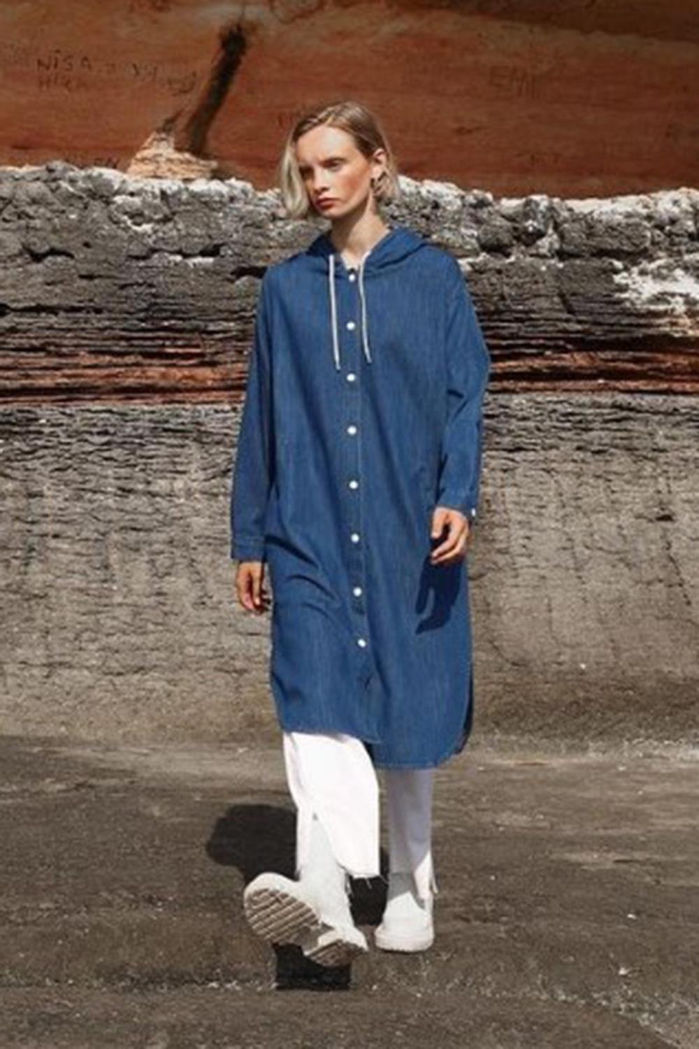 Denim Kot Ceket Çıt Çıt Detaylı 6783
