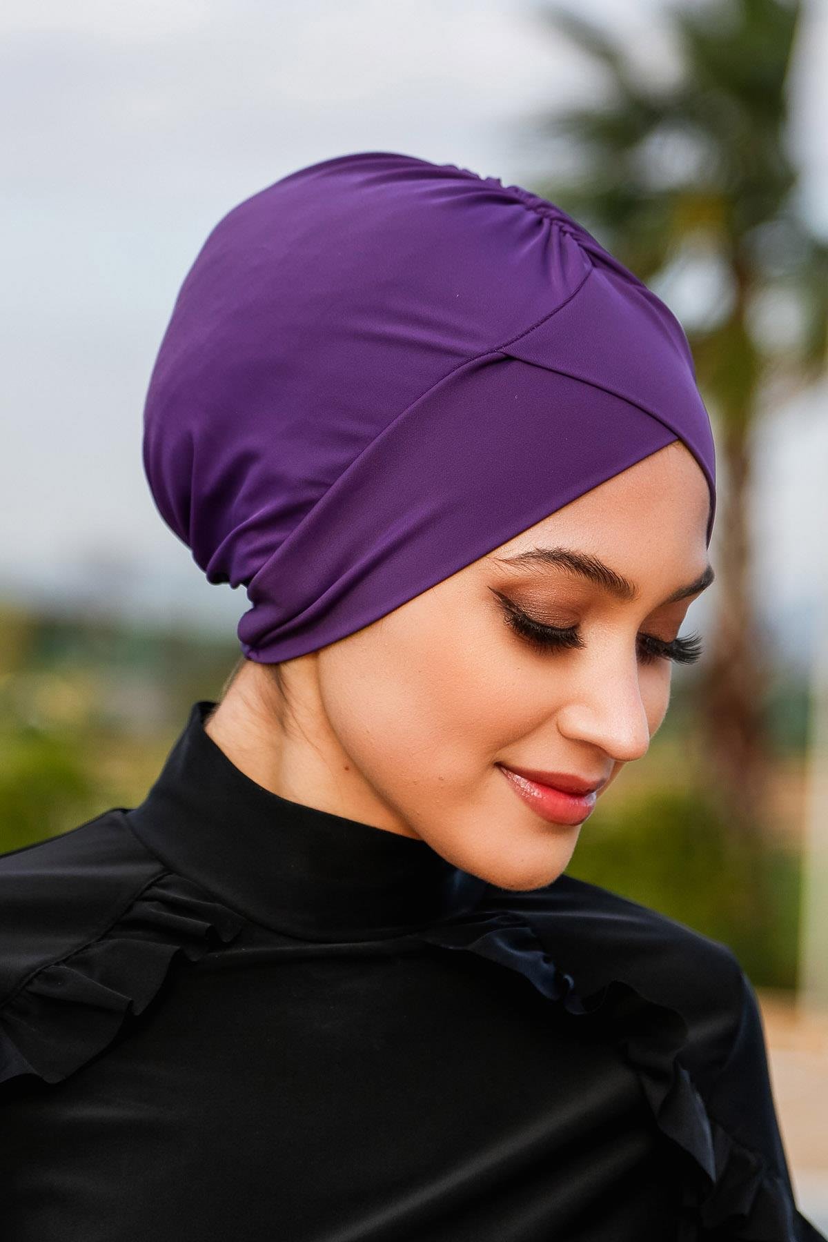 Deniz Havuz Çapraz Bone 1002 Patlıcan Moru 