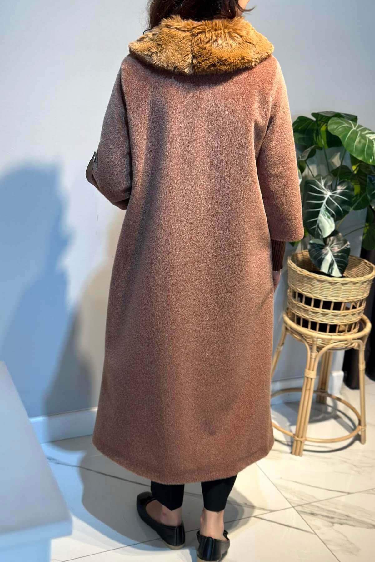 Deri Cep Detay Kürk Kaban 2596 Camel