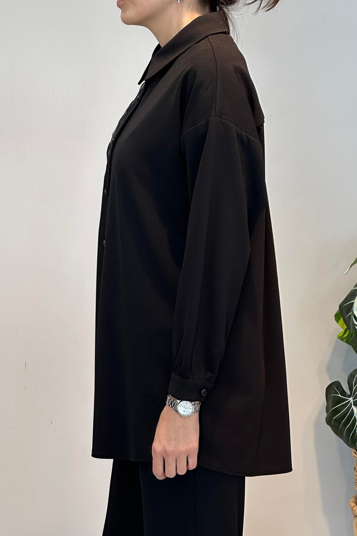 Deri Nakış Detay Tunik 19320 Siyah