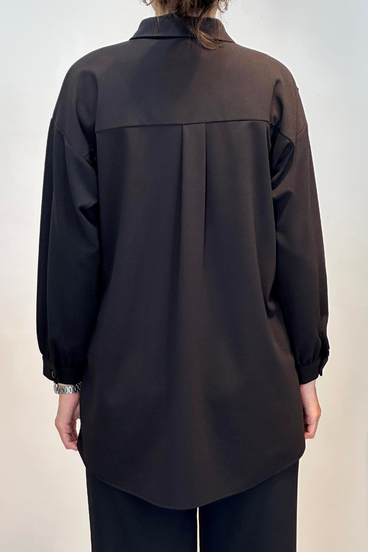 Deri Nakış Detay Tunik 19320 Siyah