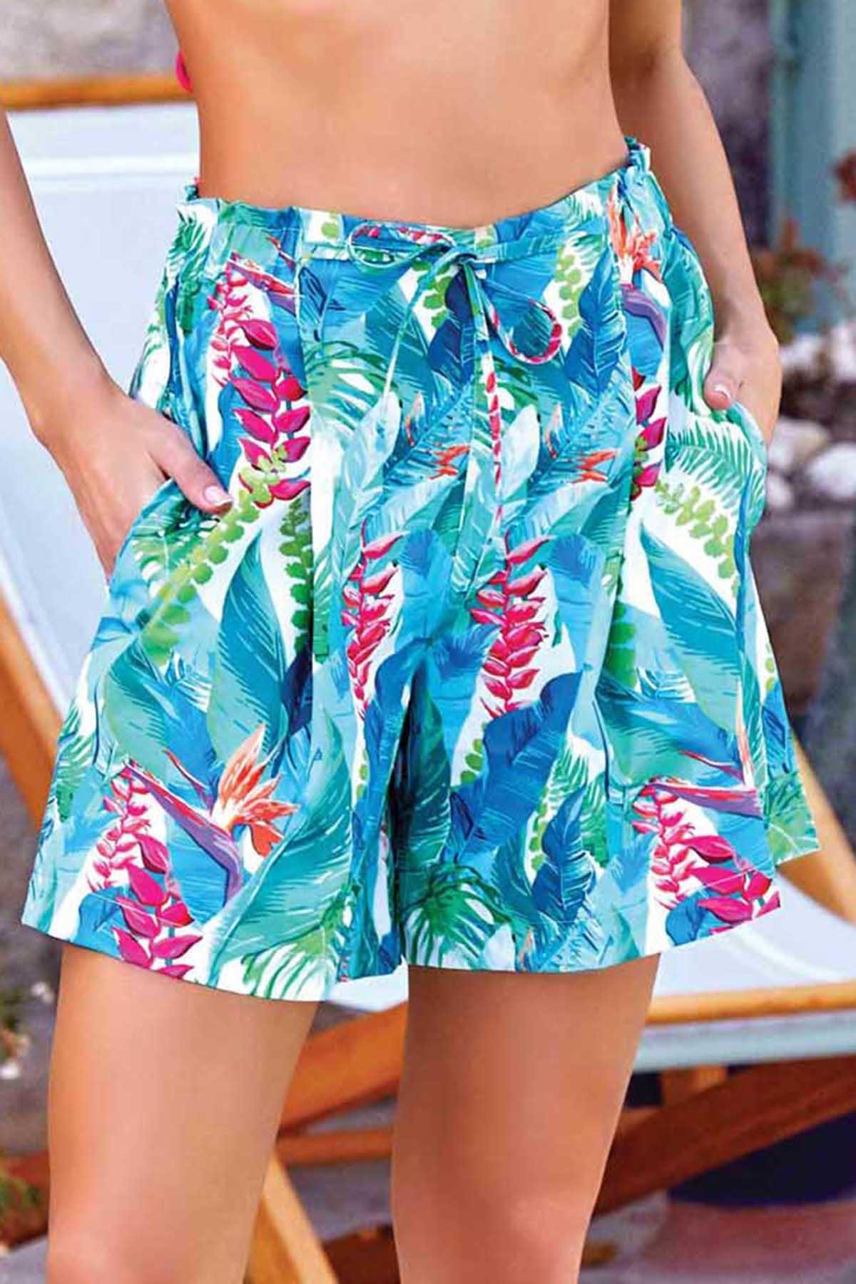 Desenli Kadın Deniz Havuz Kısa Şort Guada S035 Mint