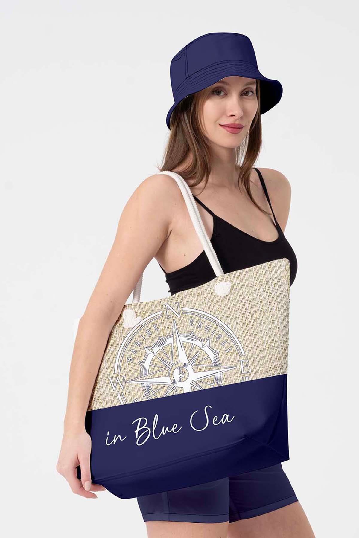 Desenli Plaj Çantası 5072 Bej