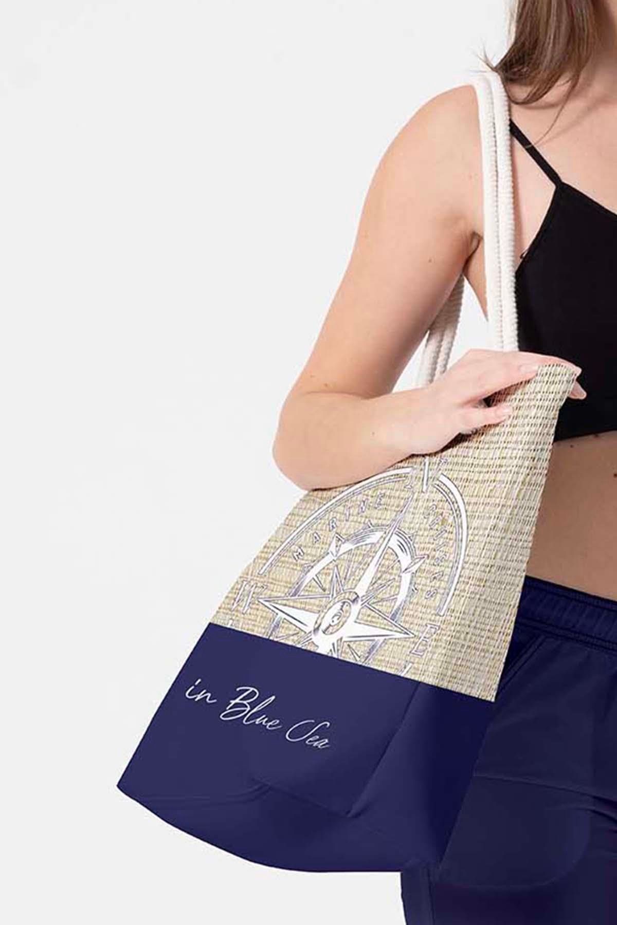 Desenli Plaj Çantası 5072 Bej