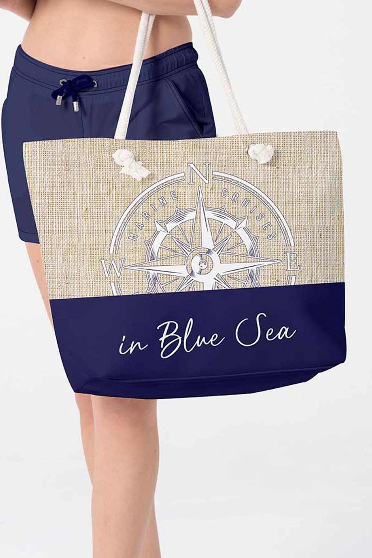 Desenli Plaj Çantası 5072 Bej