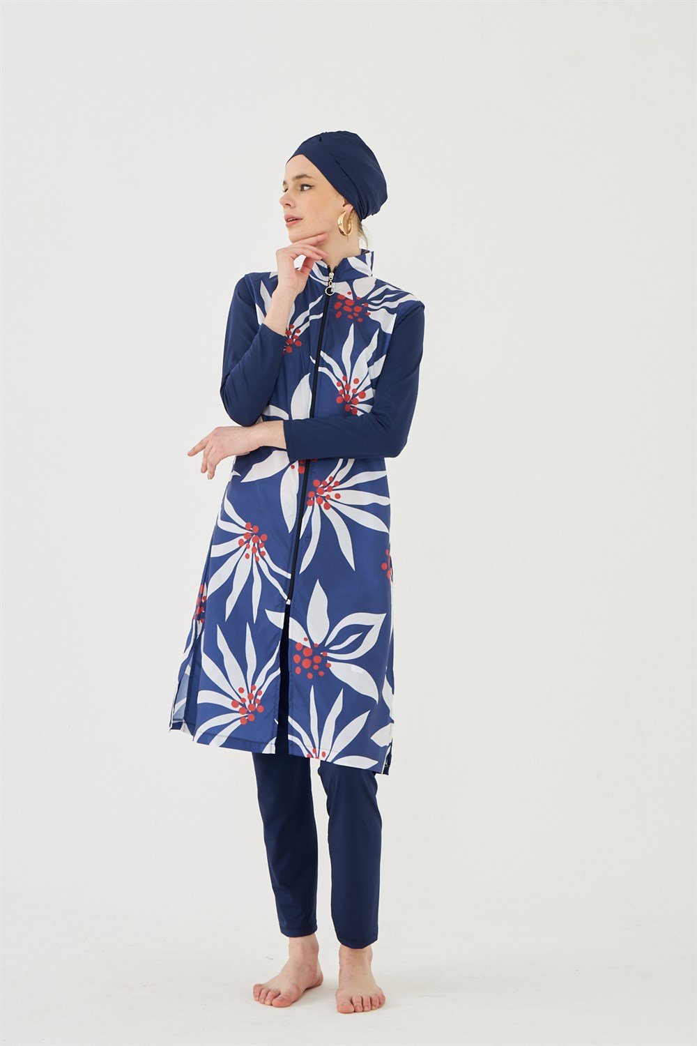 Dev beyaz yaprak Tam Kapalı Tesettür Mayo Deniz Mayosu TD703-159