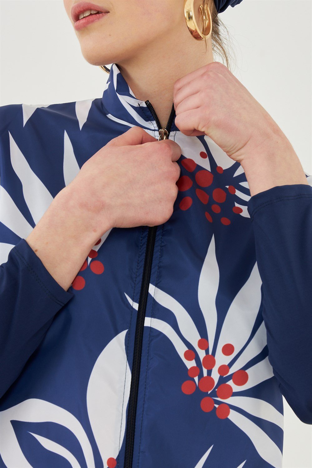 Dev beyaz yaprak Tam Kapalı Tesettür Mayo Deniz Mayosu TD703-159