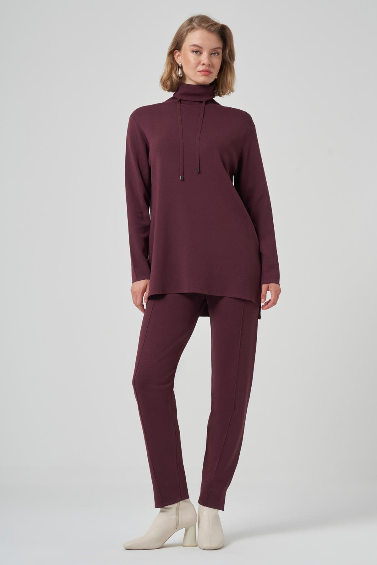 Dik Yaka Sweat Pantolon Triko Takım 1353 Bordo