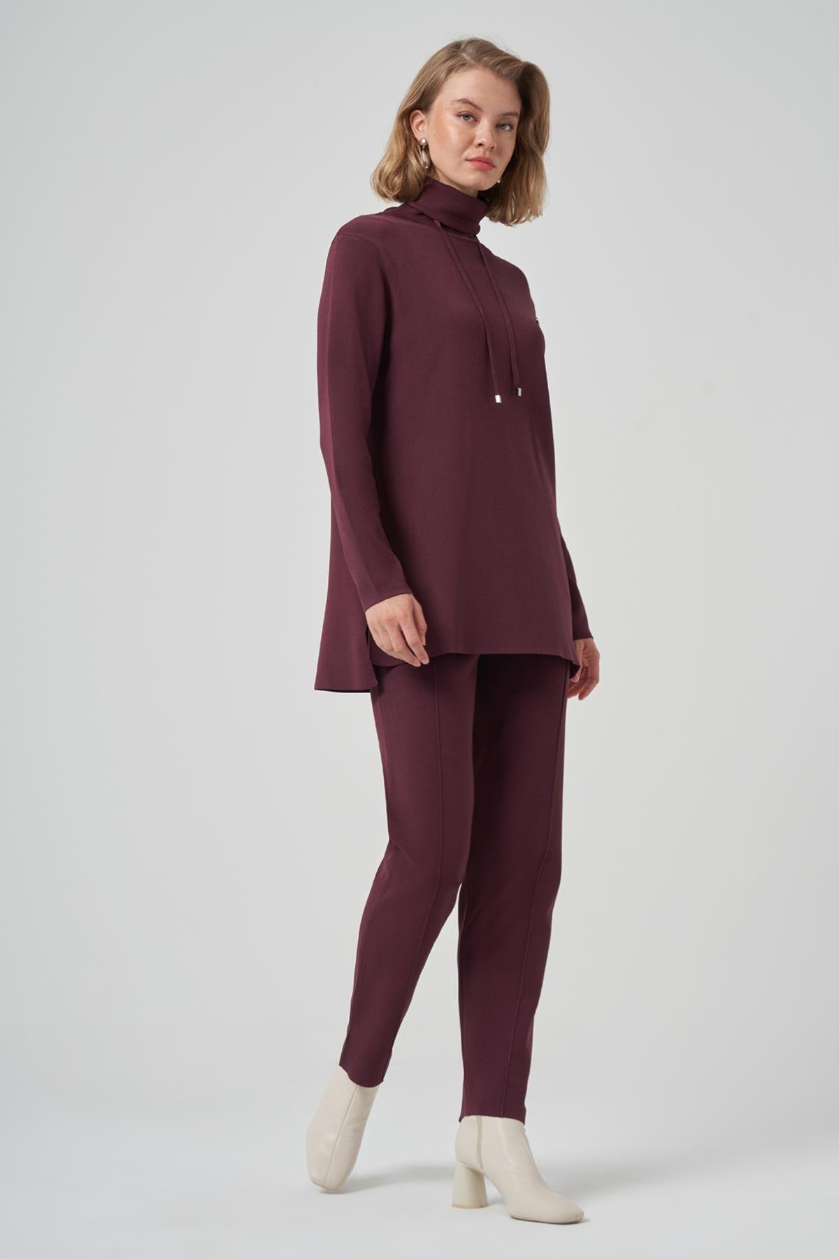 Dik Yaka Sweat Pantolon Triko Takım 1353 Bordo