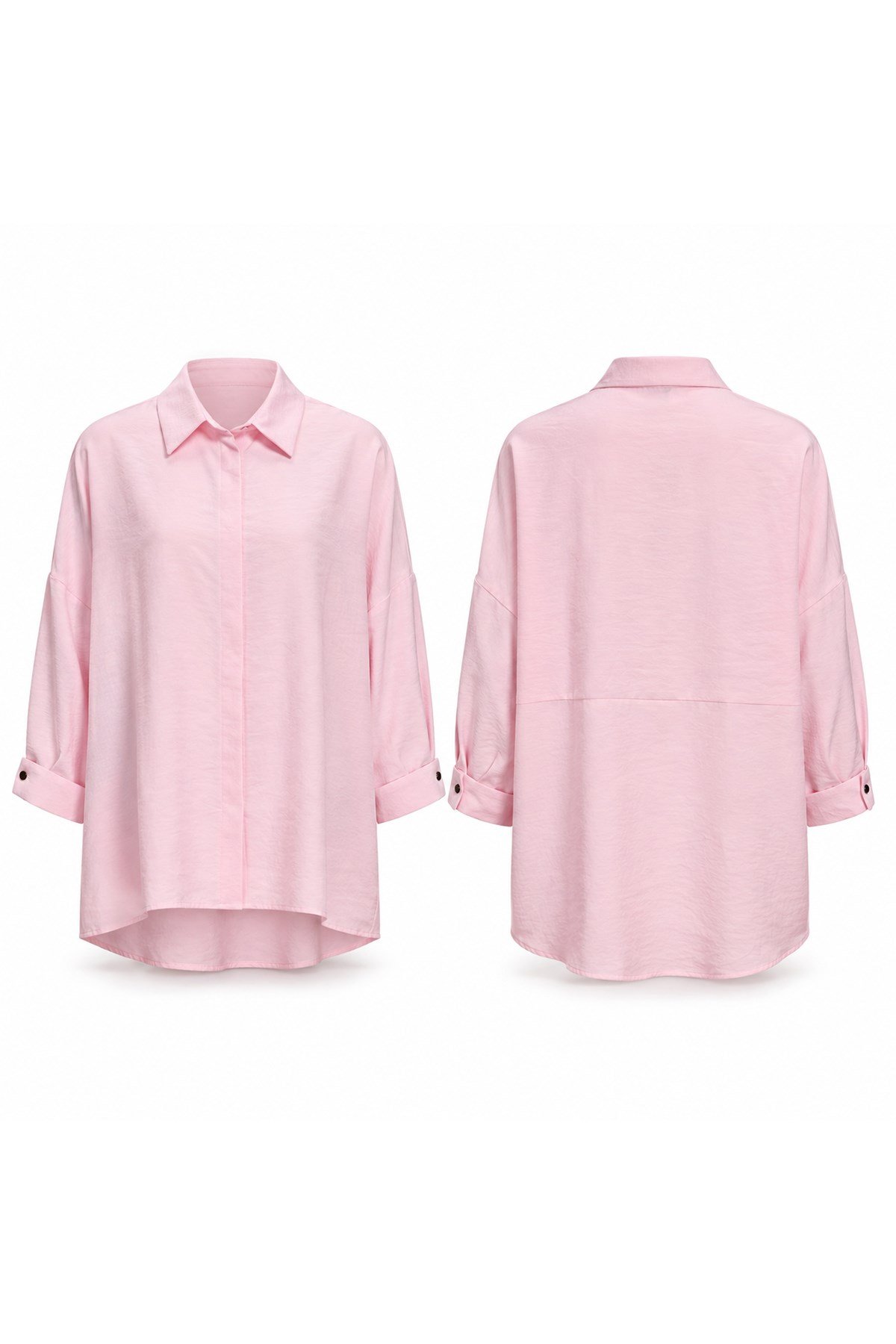 Düz Kesim Düğme Detaylı Modal Gömlek 19605 Pembe