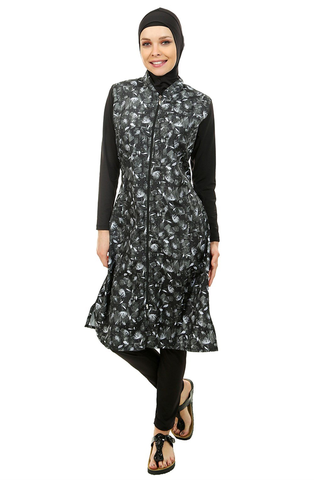 Emayo Jileli Tam Kapalı Tesettür Mayo Deniz Mayosu 2004 Çiğdem Beyaz Siyah