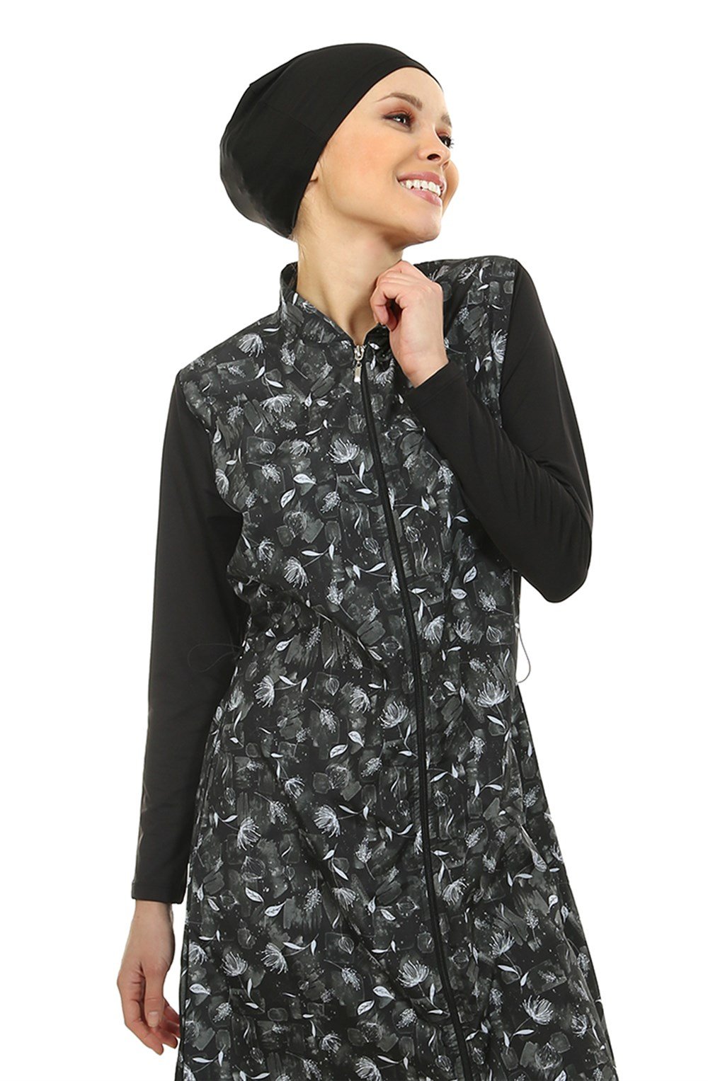 Emayo Jileli Tam Kapalı Tesettür Mayo Deniz Mayosu 2004 Çiğdem Beyaz Siyah