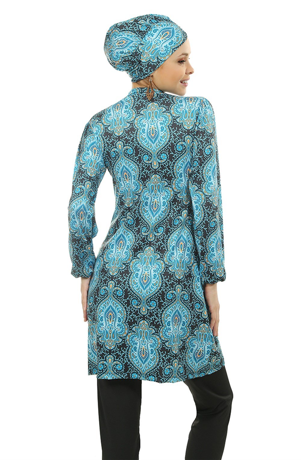 Emayo Likralı Tam Kapalı Tesettür Mayo Desenli 2005 Mehtap Tuğra Yeşil