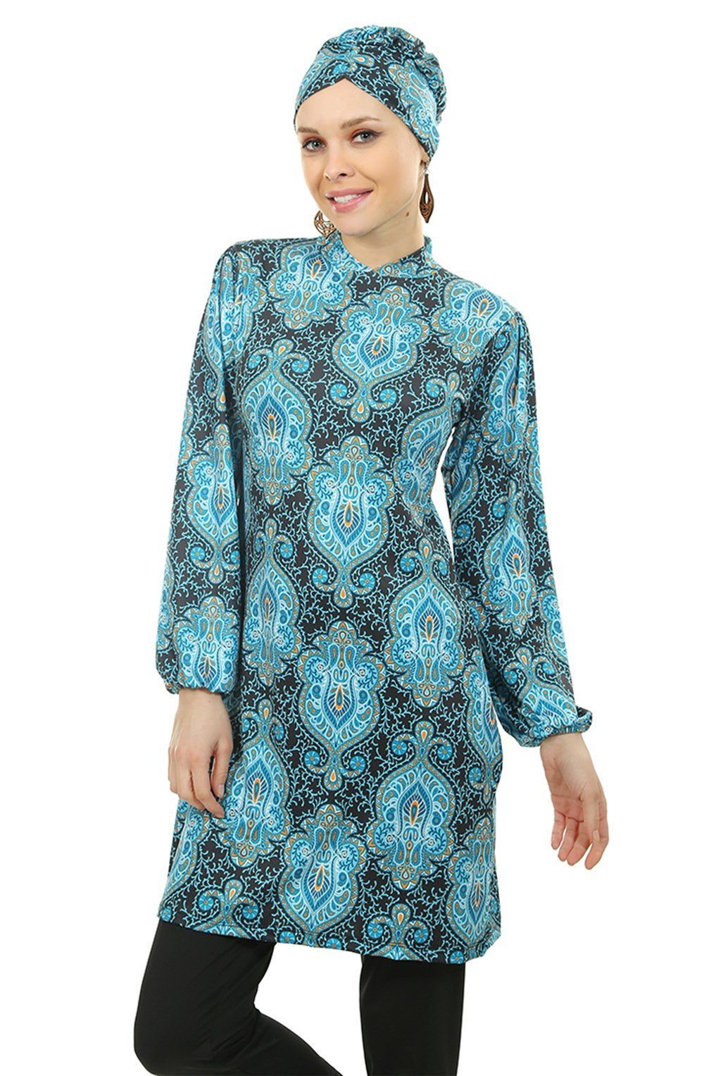 Emayo Likralı Tam Kapalı Tesettür Mayo Desenli 2005 Mehtap Tuğra Yeşil