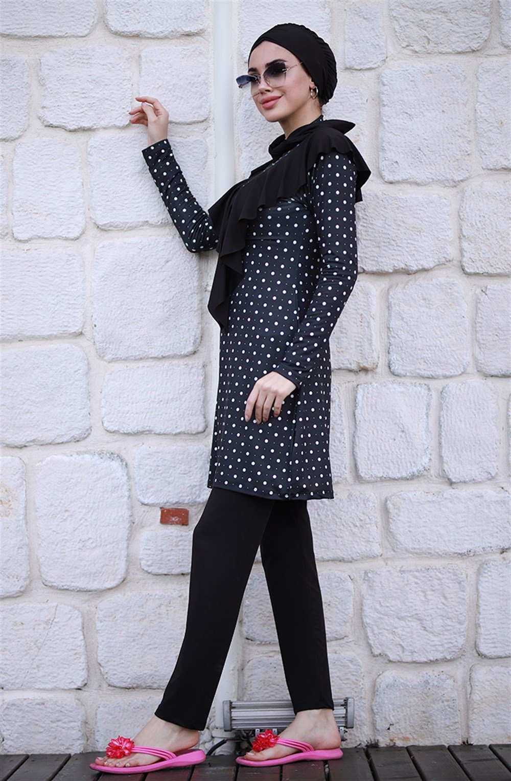 Emayo Likralı Tam Kapalı Tesettür Mayo Melike Puantiyeli