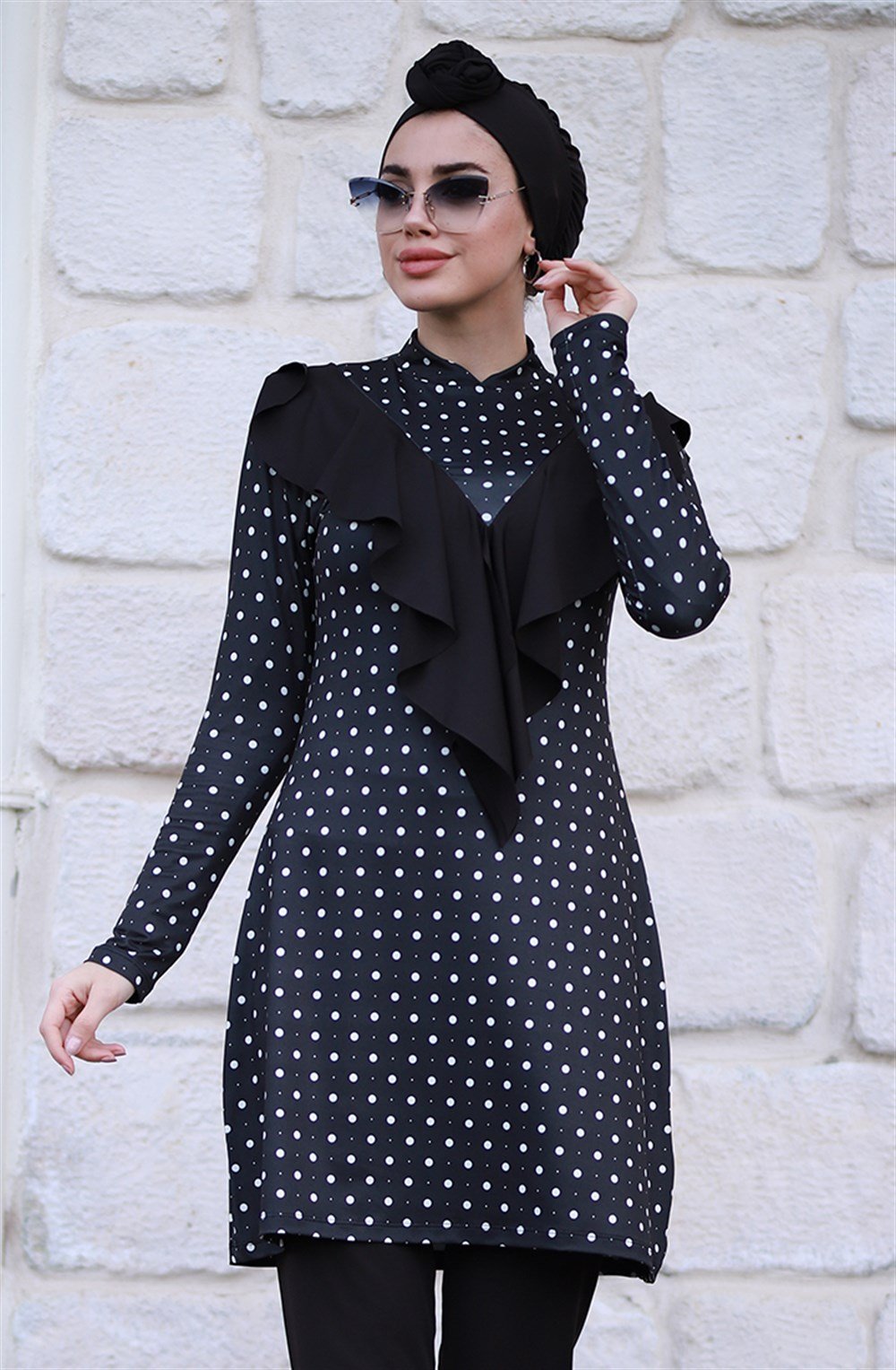 Emayo Likralı Tam Kapalı Tesettür Mayo Melike Puantiyeli