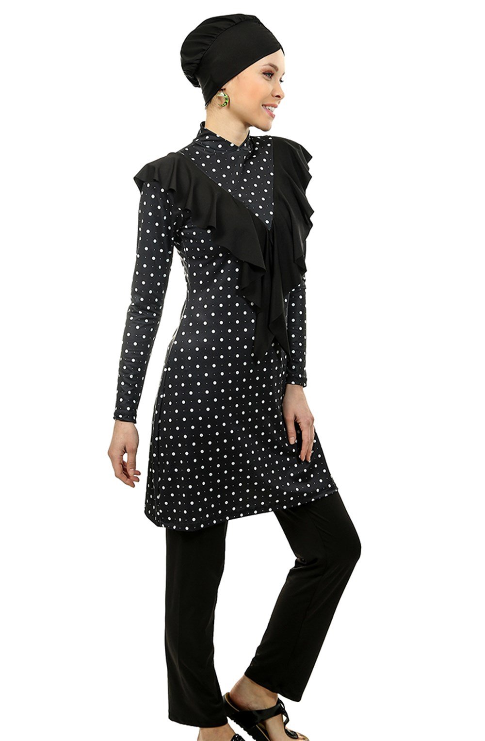 Emayo Likralı Tam Kapalı Tesettür Mayo Melike Benekli Puantiyeli