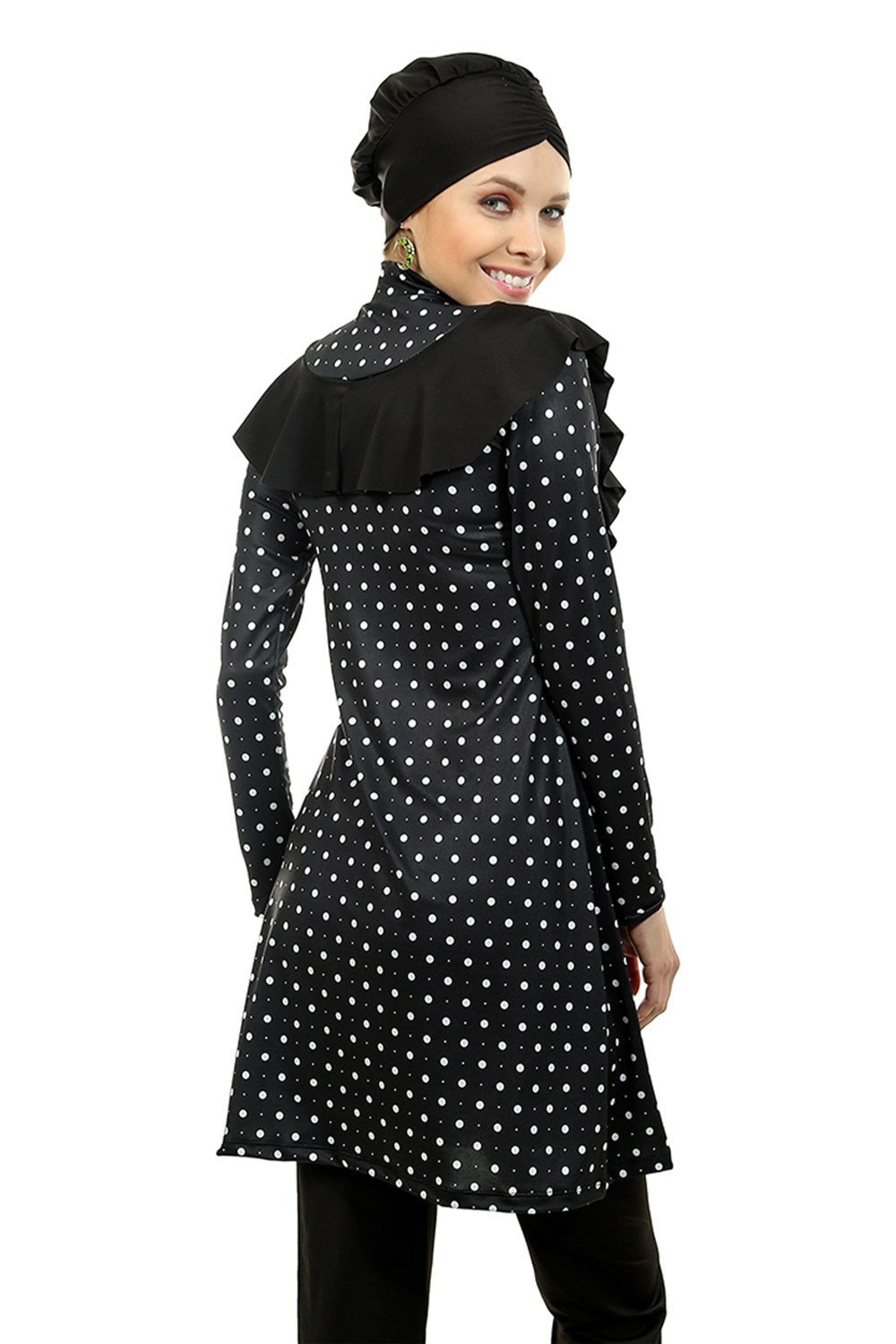 Emayo Likralı Tam Kapalı Tesettür Mayo Melike Benekli Puantiyeli