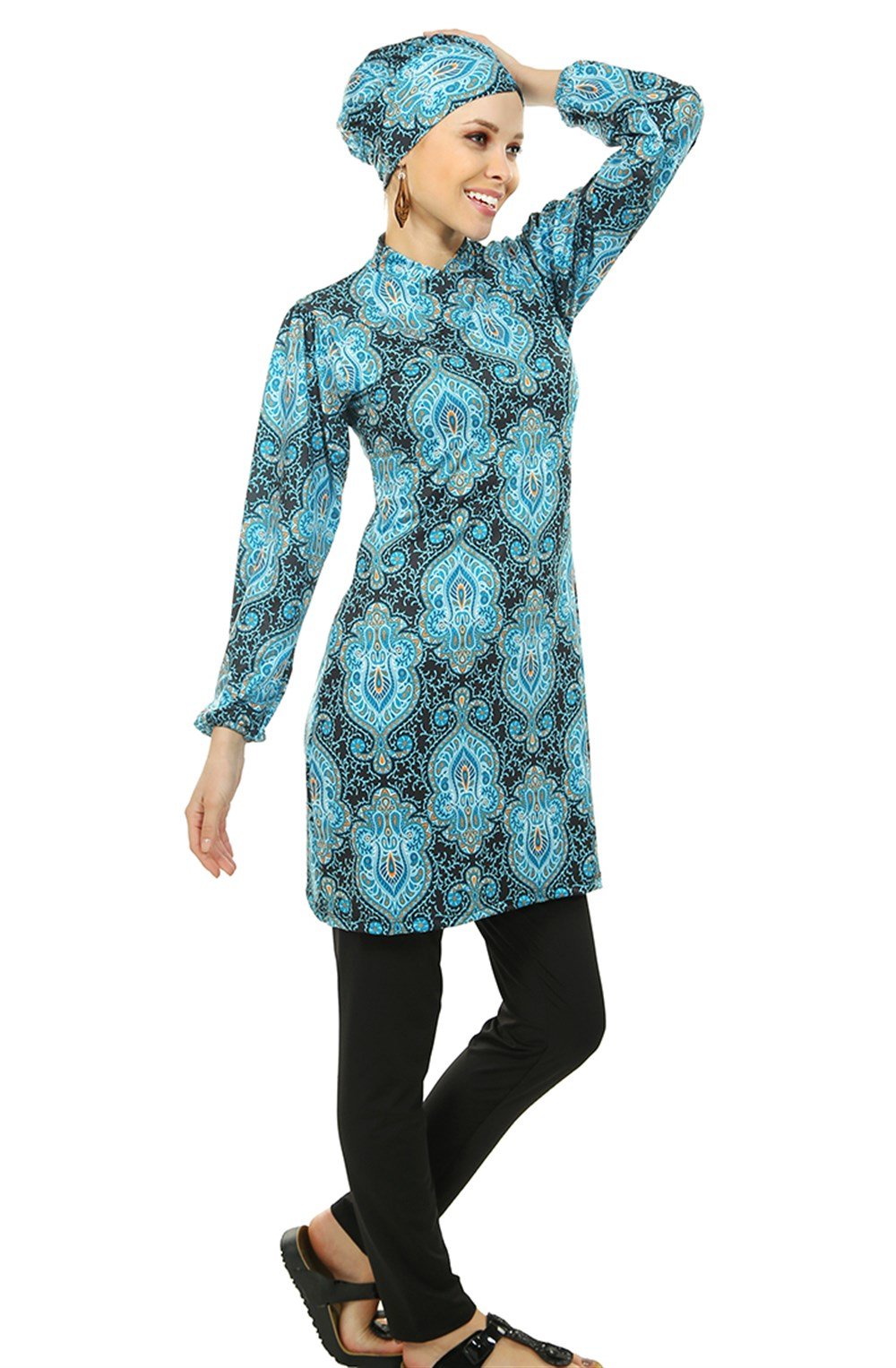 Emayo Likralı Tam Kapalı Tesettür Mayo Desenli 2005 Mehtap Tuğra Yeşil