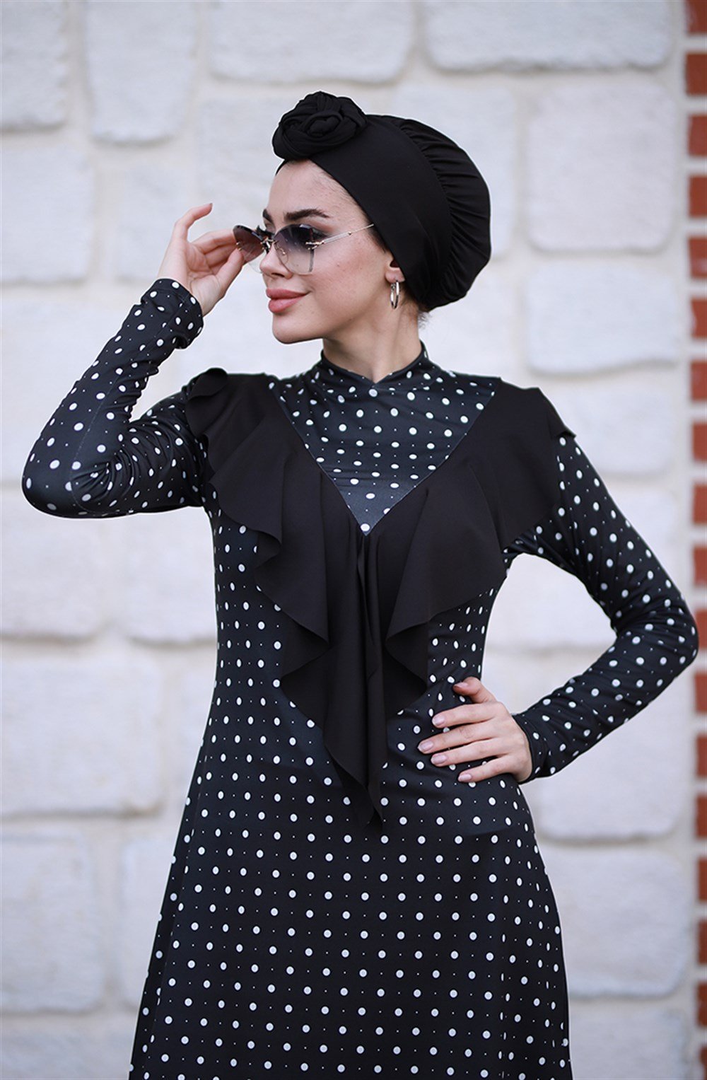 Emayo Likralı Tam Kapalı Tesettür Mayo Melike Puantiyeli