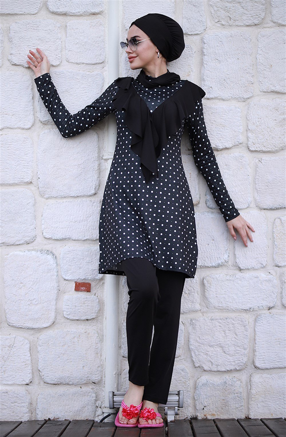 Emayo Likralı Tam Kapalı Tesettür Mayo Melike Puantiyeli
