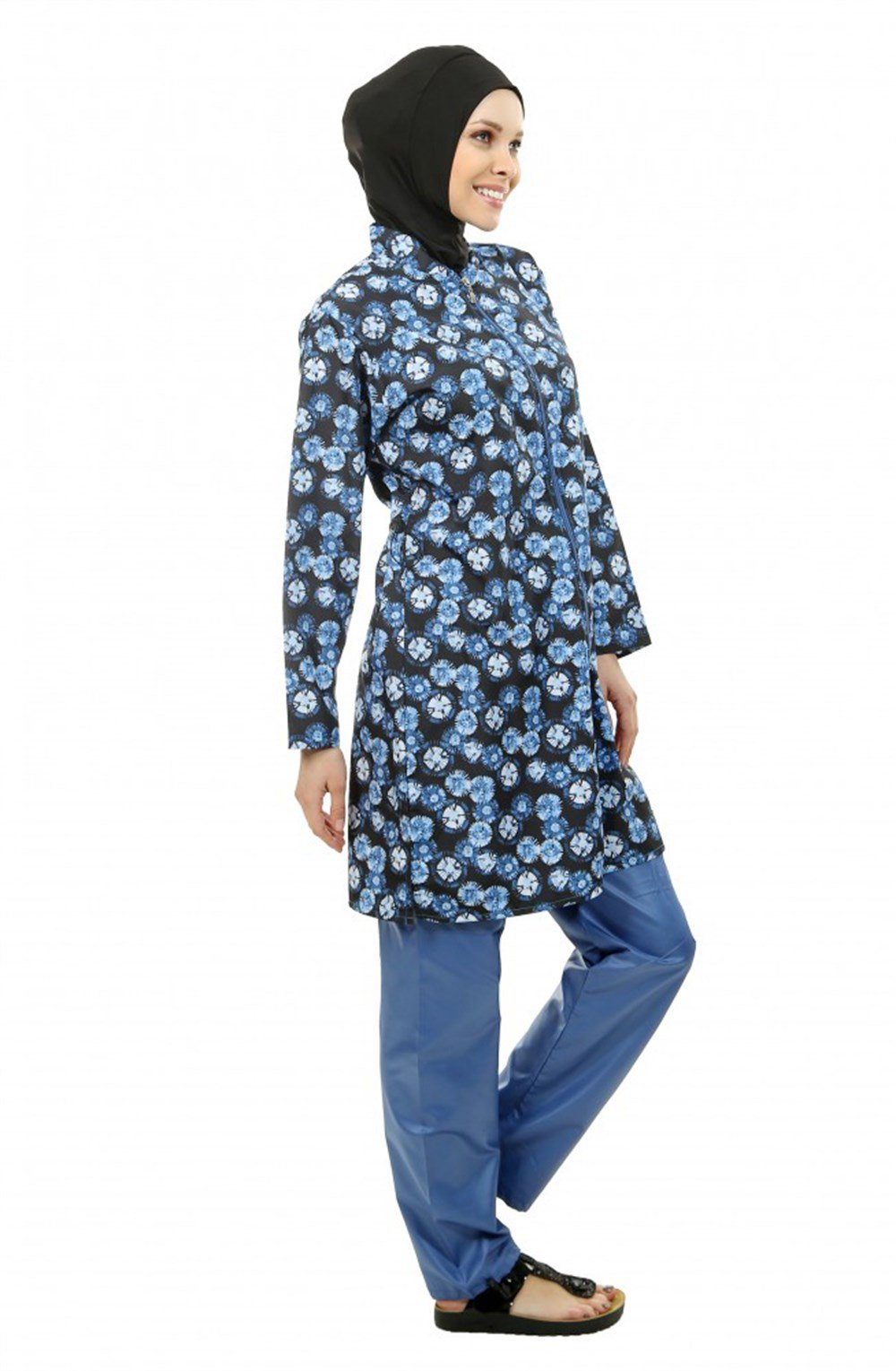 Emayo Tam Kapalı Tesettür Mayo Batik Mavi Yasemin