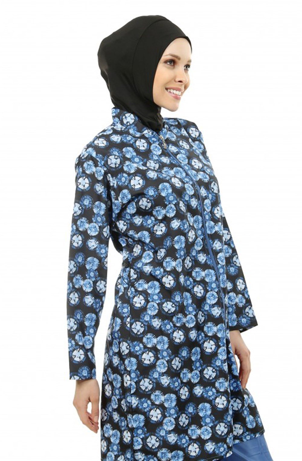 Emayo Tam Kapalı Tesettür Mayo Batik Mavi Yasemin