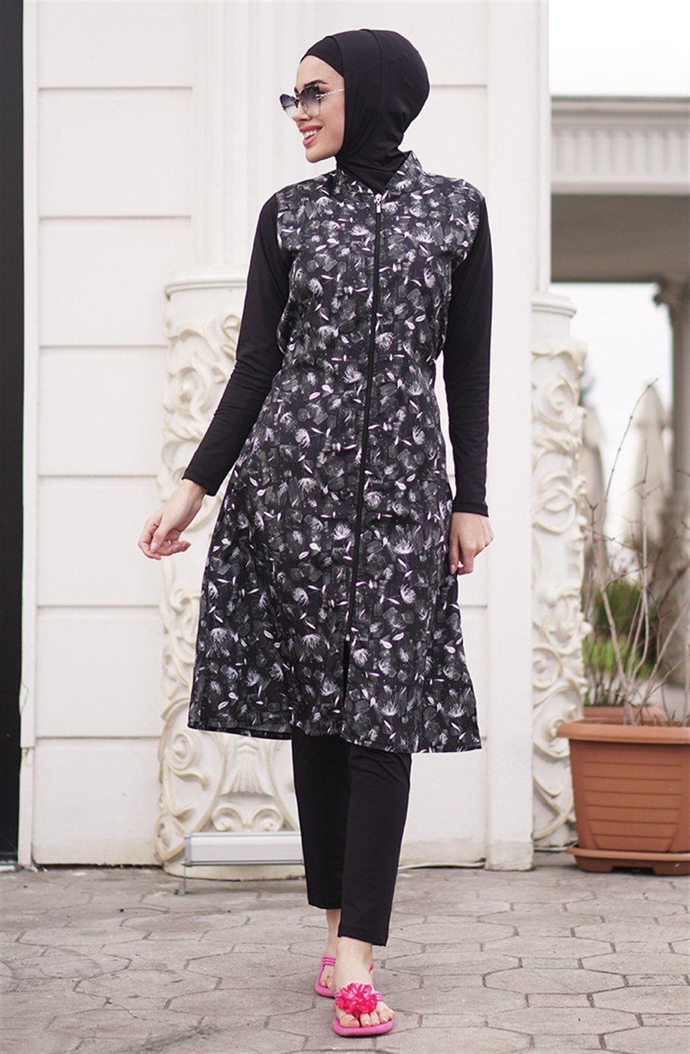 Emayo Tam Kapalı Tesettür Mayo Deniz Mayosu 2004 Çiğdem Beyaz Siyah