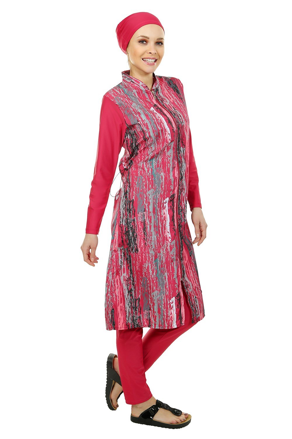 Emayo Tam Kapalı Tesettür Mayo Deniz Mayosu 2003 Desenli Ruken Bordo 2