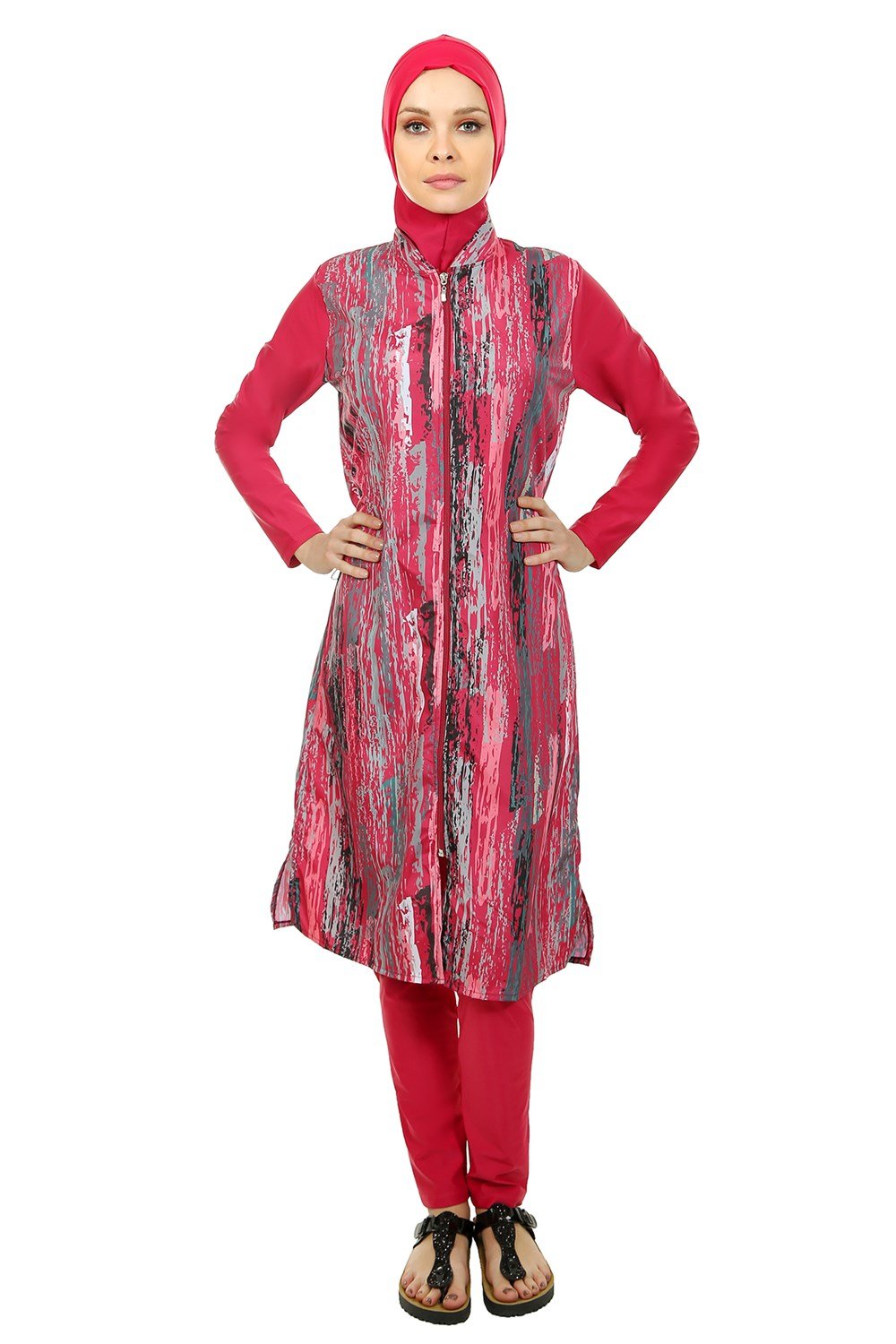 Emayo Tam Kapalı Tesettür Mayo Deniz Mayosu 2003 Desenli Ruken Bordo 2