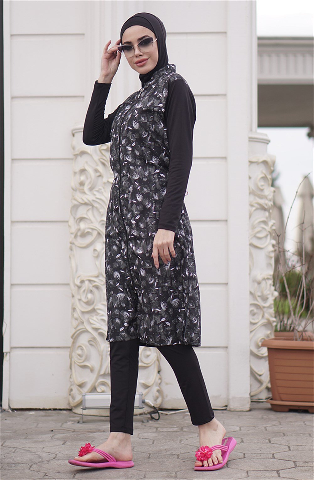 Emayo Tam Kapalı Tesettür Mayo Deniz Mayosu 2004 Çiğdem Beyaz Siyah