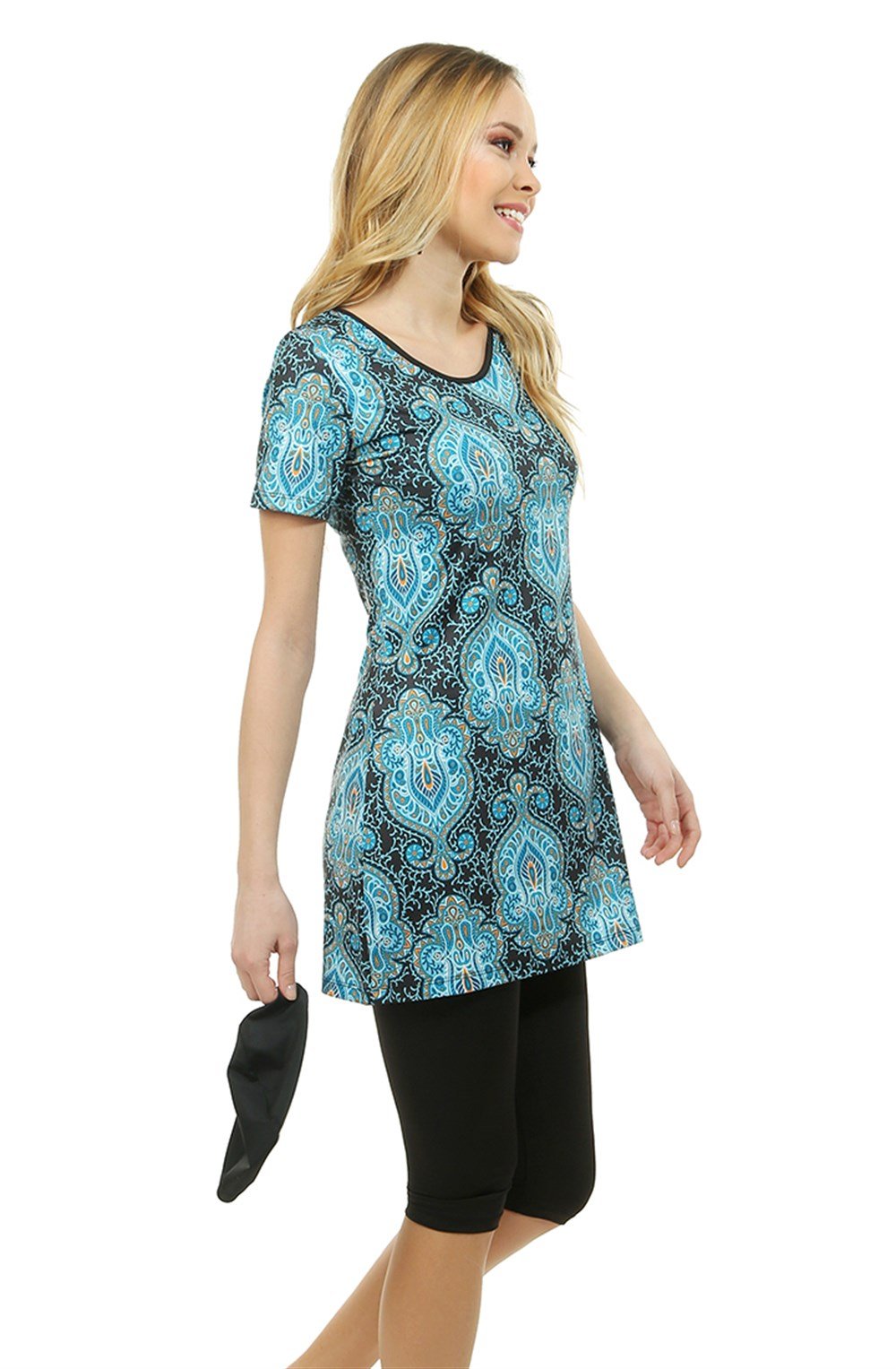 Emayo Yarı Kapalı Mayo Yarı Tesettür Mayo Hüma Yeşil Tuğra Siyah