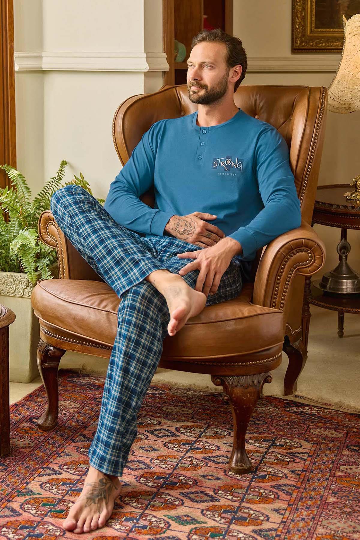 Erkek Aydoğan Pamuklu Süprem Pijama Takımı 240795 İndigo