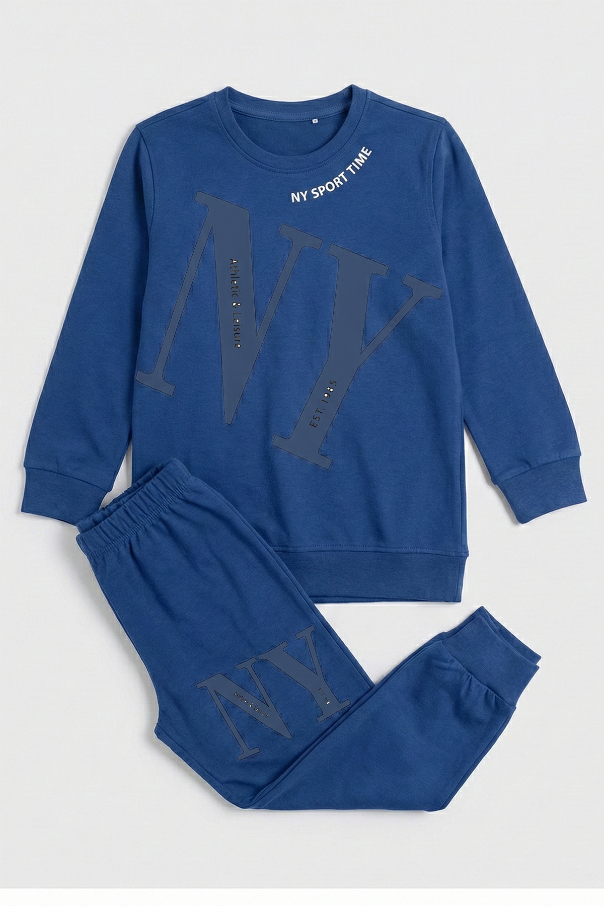 Erkek Çocuk Garson Boy Manşetli Pamuk Penye Pijama Takımı 4104 İndigo01